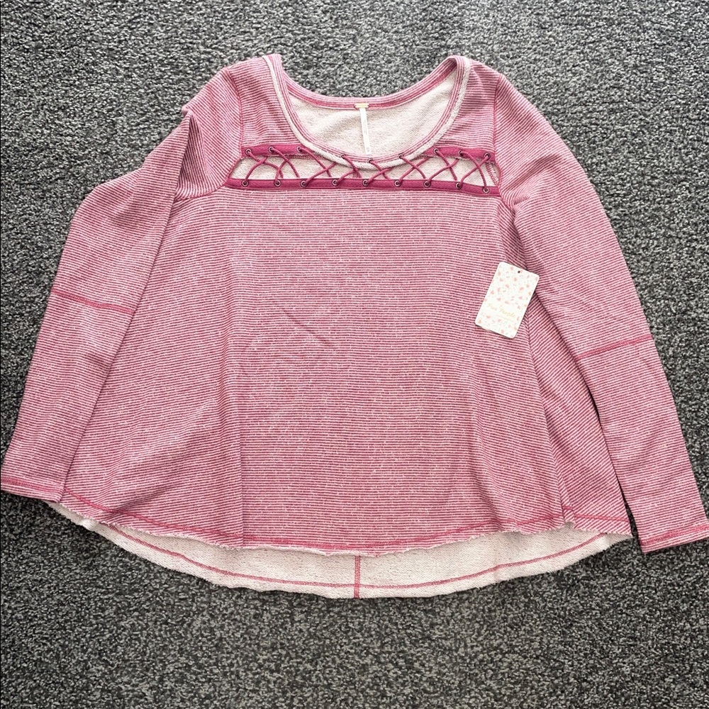 Free People Lacey Love Nautical Long Sleeve Top Pink/Red Stripes NWT Size XS